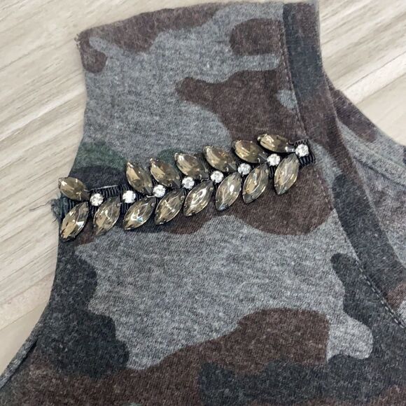 Zara Camo Sleeveless Top With Rhinestones Size Small - Picture 3 of 5
